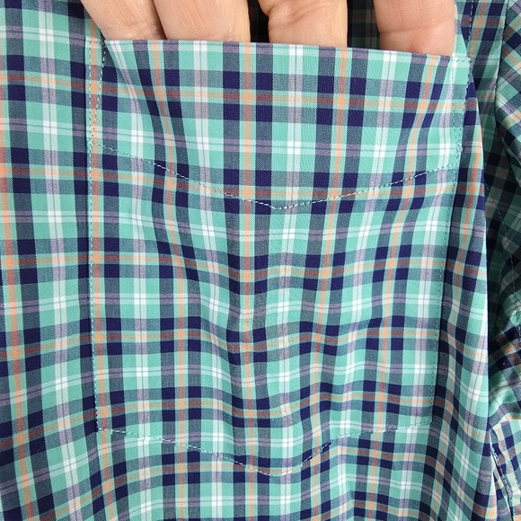 NWTLands' End Men's Traditional Fit NoIron Twill Green BluePlaid Shirt Stretch L - Picture 6 of 11